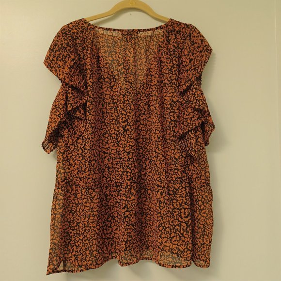 SOLD!--Topshop Animal Print Plisse Blouse, Rusty Brown/Black, Size 14 - Picture 6 of 7